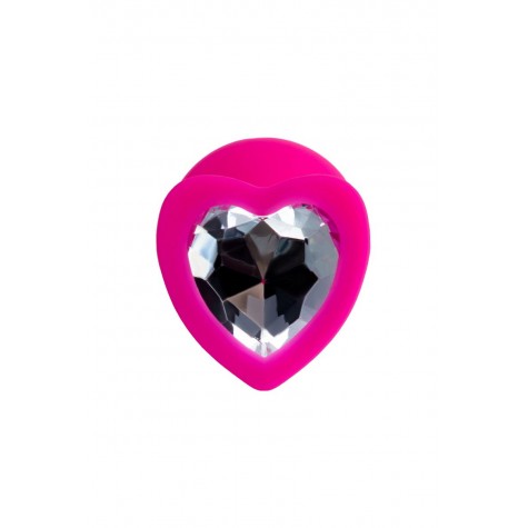 Розовая анальная втулка Diamond Heart с прозрачным кристаллом - 8 см.