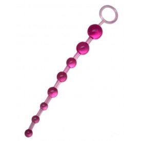 Розовая анальная цепочка с ручкой - 30 см.