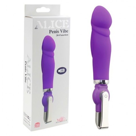 Фиолетовый вибратор ALICE 20-Function Penis Vibe - 17,5 см.